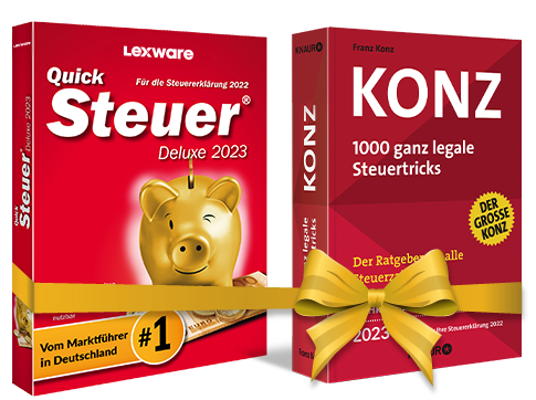 Produktbild: Bundle aus Lexware Quicksteuer Deluxe 2023 und KONZ, 1000 ganz legale Steuertricks